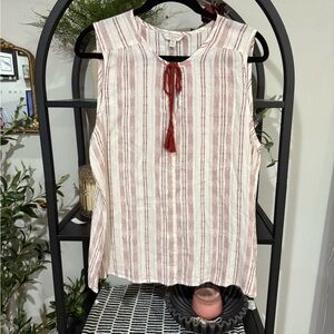 Lucky Brand Red and White Relaxed Blouse with Mandarin  Collar size medium